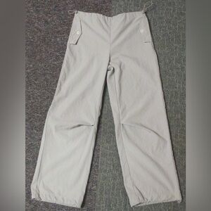 Women’s XS Cargo Pants – Lightweight, Drawstring Waist, Neutral Beige, Wide Leg